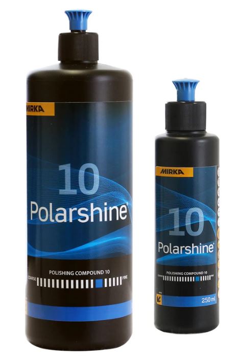 Abbildung Mirka Polarshine 10 Politur 1L und 250ml Flasche.